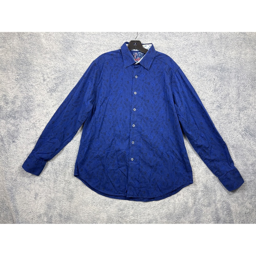 Robert Graham Mens L Blue Paisley Button Down Classic Fit Long Sleeve Shirt
